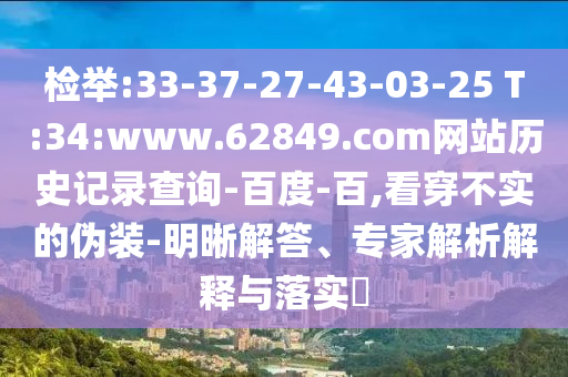 检举:33-37-27-43-03-25 T:34:www.62849.com网站历史记录查询-百度-百,看穿不实的伪装-明晰解答、专家解析解释与落实​